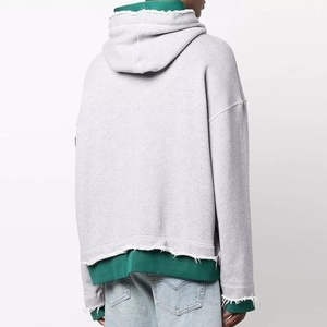 Men's <b>Drop</b> Shoulder Hoodies Custom Cotton/Polyester Raw Hem Hooded Sweatshirt High Quality Oversize Pullover Fleece Winter Quick - Product Image 4