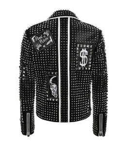 Chaqueta con tachuelas Punk Rock de cuero de vaca 100%, chaqueta de motocicleta para hombre, chaqueta de batalla, calidad Premium - Product Image 2