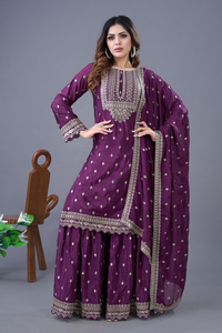 ชุดคุर्ตา ชาราร่า ปักลายสีเบจ ยูนิตี้ ลักชัวร์ พร้อมผ้าคลุมไหล่  ผ้าจอร์เจตต์เทียมคุณภาพพรีเมียม - Product Image 5