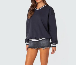 Sweat-shirt en molleton de coton surdimensionné pour femme, 100% coton, personnalisé, col en V, logo personnalisé, manches longues, pour la mode d'hiver - Product Image 4