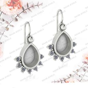 2025 nouveau à la mode 925 argent Sterling femmes mariage Fine CZ ensemble 6x8mm larme vide balancent boucle d'oreille Semi montage placage - Product Image 4