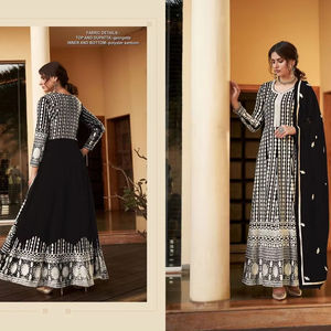 Renard gracieux Georgette Gharara semi-cousu lourd multi-fils broderie de paillettes avec Flair dos broderie pour fête-Eid Look - Product Image 1