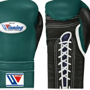 Winning <b>Lace</b> Up Boxing <b>Gloves</b> Dark Green <b>Black</b> Premium Genuine Leather Pro Fight Training Sparring <b>Gloves</b> <b>Lace</b> Closure 8oz 10oz - Product Image 2