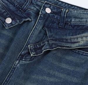 Men's High Street Baggy Straight <b>Jean</b> Pants 100% Cotton Breathable Denim Embroidery Patch Acid <b>Elastic</b> <b>Waist</b> Flat Loose Fit - Product Image 6