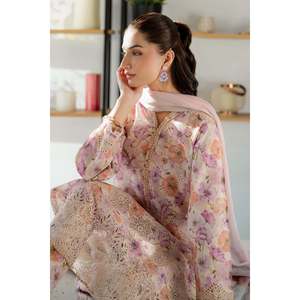 Chiffon Spring/Summer Embroidered Shiffli Top with <b>Silk</b> Dupatta and Printed <b>Trousers</b>-BAROUQE BIC-039 - Product Image 6
