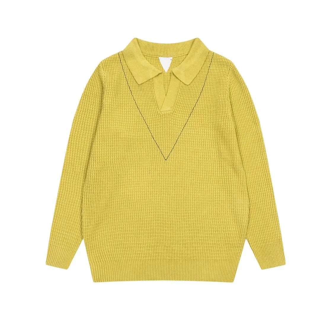 2021 high end knitted sweater polo vintage Yellow elegant V neck Simple Style sweater for Women and Men