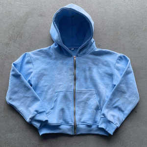 Sudadera con Capucha Corta para Hombre, Estilo Vintage, con Estampado Personalizado, Bordado, Estilo Holgado, 450 Gsm, Felpa de Algodón Grueso, con Cierre - Product Image 2