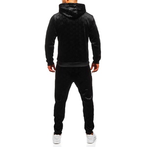 Nouveaux ensembles de survêtements en velours noir pour hommes, streetwear, qualité supérieure, sur mesure, ensembles de jogging hip-hop, capuche ajustable élégante, ensemble imprimé - Product Image 2