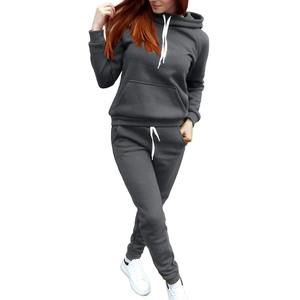 Femmes surdimensionné 2 pièces ensemble couleur unie automne sweats pantalons de survêtement à manches longues pull à capuche chaud polaire col imperméable - Product Image 1