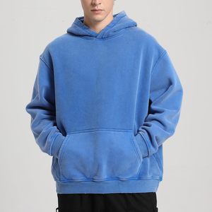 Custom Vintage gris 500GSM French Terry Sudadera con capucha de peso pesado de gran tamaño lavado con ácido desgastado Sun Faded 100% algodón Sudadera con capucha Hombres - Product Image 2