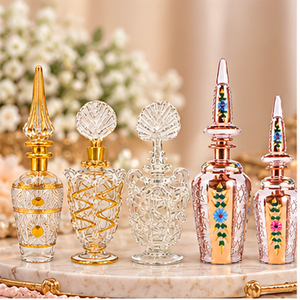 Los botellas de perfume de cristal/vidrio más lujosos, únicos, hechos a mano, grabados con ácido, dorados, egipcios, de edición limitada. - Product Image 1