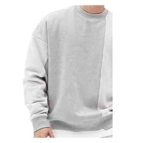 T-shirt col rond lourd 280 grammes T-shirt à manches longues en patchwork pour hommes T-shirt côtelé en éponge vierge personnalisé - Product Image 4