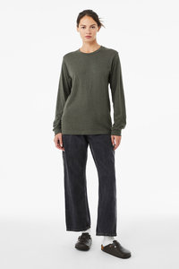 T-shirt unisexe vert olive à manches longues en jersey de coton léger de qualité supérieure, couleur unie, respirant, col rond, streetwear - Product Image 4