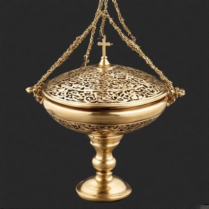 HolySmoke Encensoir en métal orné de fumée divine Brûleur d'encens d'église traditionnelle avec chaîne en laiton vintage polonais - Product Image 4