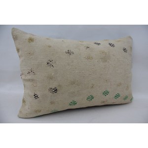 Floral Woven Wool <b>Bolster</b> <b>Pillow</b> 16x24 Inch Beige Cushion Embroidered Vintage Non-Slip Eco-Friendly Removable Decorative - Product Image 2