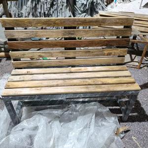 Modern 3-Seater <b>Bench</b> for Office Visitor Waiting - <b>Outdoor</b> <b>Bench</b> Sitting Metal Frame with Wooden Seat - Product Image 1