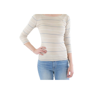 T-Shirt a Righe con Tre Punti Stile Britannico Y2K per Donna, Taglia XS, in Cotone Traspirante, Comoda Maglietta Lavorata a Maglia, Grigia - Product Image 2