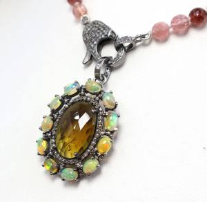 สร้อยคอทรงกลมทัวร์มาลีนสีเหลืองธรรมชาติเงินแท้925อัญมณีโอปอลเอธิโอเปียนจี้โอปอลแบบหลายทัวร์มาลีน - Product Image 4