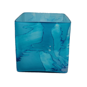 Green and Yellow Shaded Marbleized Fancy Glass High Quality Handmade Decorative Multi purpose <b>Small</b> <b>Candle</b> Square Textured Jar - Product Image 3