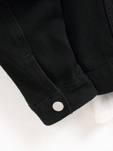 Veste en jean vintage unisexe de haute qualité, noire, manches longues, déchirée, effilochée, poche rabattable, écologique, coupe-vent, tendance printemps - Product Image 4