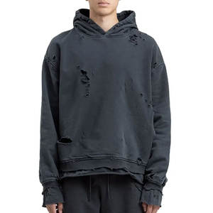 Sudaderas con capucha desgastadas para hombre de buena calidad servicios OEM ropa básica de mezcla de algodón sudaderas con capucha desgastadas transpirables - Product Image 2