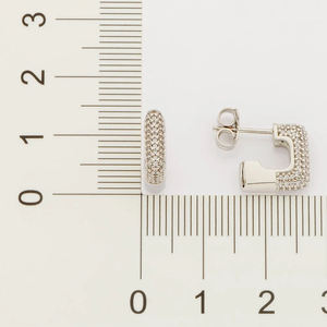 Pendientes de aro pequeños con tachuelas cuadradas de platino a la moda para mujer, diamantes de moissanita de Ley 925 sólidos, estilo clásico, acero inoxidable - Product Image 3