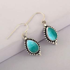 Boucles d'oreilles élégantes en argent sterling 925 de style bohème avec des pierres précieuses en amazonite Boucles d'oreilles à la mode faites à la main pour - Product Image 5