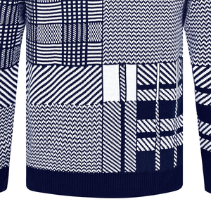 100% High Quality Cotton Navy Geometric Mock Neck <b>Sweater</b> Breathable Anti-Wrinkle Anti-Shrink Customizable Logo Front Fit for - Product Image 6