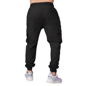 กางเกงคาร์โก้วินเทจสีดำสำหรับผู้ชายกางเกงทรงพอดีตัวสีพื้นคุณภาพสูง - Product Image 2