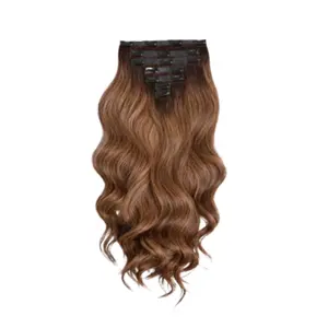 भारतीय निर्यातकों द्वारा महिलाओं के बालों के उपयोग के लिए 100% मानव बाल चेस्टनट ब्लेंड सीमलेस 7 सेट क्लिप-इन एक्सटेंशन