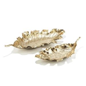 Plateau de service décoratif en aluminium doré Leaf Design avec finition rustique antique Plateau de nourriture de luxe de qualité supérieure utilisé pour la maison et l'hôtel. - Product Image 1