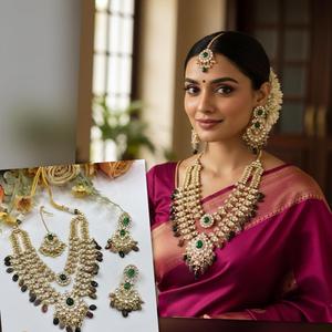 Elegante alta calidad chapado en oro piedra Look diseño Kundan collar pendientes Tikka conjunto para mujer boda compromiso desgaste - Product Image 1