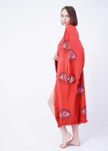 ชุดคลุมอาบน้ำผ้าฝ้ายตุรกีสำหรับฤดูร้อน เป็นมิตรกับสิ่งแวดล้อม ระบายอากาศได้ดี ยาวคลุมเท้า ลายตาปีศาจ ชุดคลุมชายหาดแบบยาวสำหรับผู้หญิง - Product Image 3