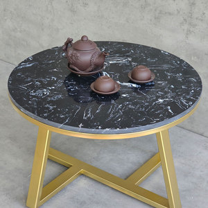 Modern <b>White</b> Stone Tea <b>Table</b> with Iron Frame for Living Room-70x70cm - Product Image 6
