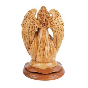 Crèche en bois d'olivier sculptée à la main avec ange, 30 cm, décoration de Noël, sculpture religieuse, fabriquée à la main à Bethléem - Product Image 3