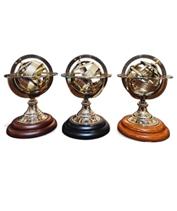 Sphère armillaire en laiton antique sur base en bois, modèle astronomique traditionnel moderne soudé, ornement de bureau décoratif, objet de collection - Product Image 4