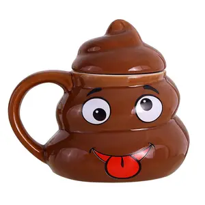 Funny Poop Coffee Cups and Mugs Cartoon Smile Coffee Milk Mug Porcelain Water Cup With Handgrip Lid Tea Cup Office Drinkware