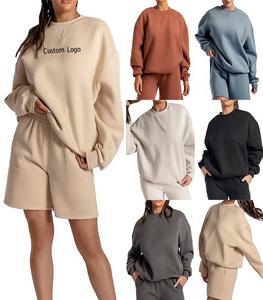 Sudaderas con capucha de mujer de 500gsm de alta calidad, sudaderas esenciales de cuello redondo de manga larga personalizadas para mujer, sudaderas informales cómodas de algodón para mujer - Product Image 5