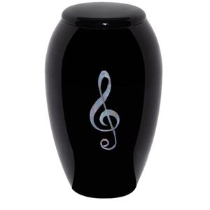 Nueva urna de cremación impresa superior para adultos Memoriales Cenizas Símbolo de música Madre de perla Urna de cremación para adultos negros - Product Image 1