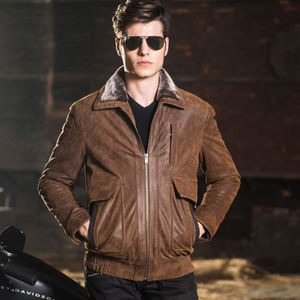 2025 Top Selling Men's <b>Genuine</b> Cowhide <b>Leather</b> Stand Collar Casual <b>Jacket</b> Plain Dyed XS for Winter OEM Manufacturer Pakistan - Product Image 2