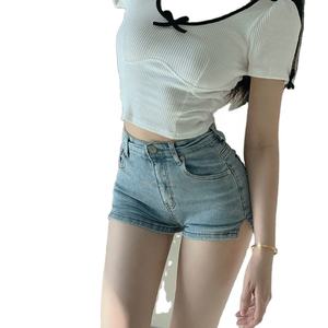 Spice Girls, pantalones cortos de mezclilla ajustados de verano informales y sexis para mujer, riñonera alta, pantalones con técnicas lavadas, suaves y cómodos - Product Image 4