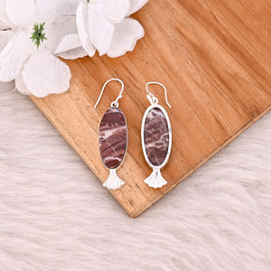 Pendientes de Piedras Preciosas de Jaspe Malinga Estilo Bohemio, Pendientes Colgantes de Latón Plateado en Plata, Joyería de Regalo para Mujer - Product Image 4