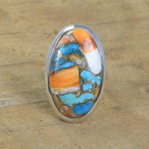 Bague en turquoise huître, argent sterling 925, pierre précieuse ovale, bijoux de luxe faits à la main, cadeau pour femme, pierre de naissance de février, plaqué rhodium - Product Image 1