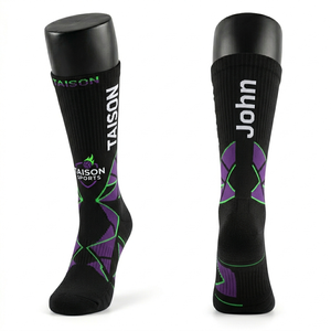 Premium 200 GSM Cotton Polyester Spandex Netball <b>Socks</b> Red White <b>Compression</b> Panel Jacquard Custom Logo Crew Sports <b>Socks</b> - Product Image 3