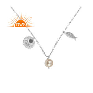 Dernière conception de collier en argent sterling fin avec pierre de perle naturelle et breloque fabricant de bijoux personnalisés - Product Image 1