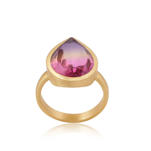 Bio ametrine แหวนควอตซ์พลอยชุบทองคู่แหวนดีไซน์เนอร์ทองเหลืองแฟชั่นคอลเลกชันเครื่องประดับวินเทจ - Product Image 4