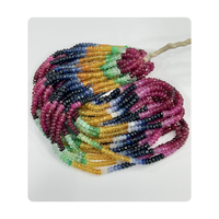 Perles Rondelles Facettées Naturelles Multi-Saphirs (Émeraudes, Rubis, Saphirs Bleus, Saphirs Jaunes) 3,5 MM, Tailles 14 Pouces, Fil de 35 cm pour Fabrication de Bijoux Qualité AAA