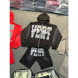 Ropa de calle de algodón 100% de alta calidad, conjunto de Sudadera con capucha y pantalones cortos con cremallera completa para hombres, vendedor superior, conjunto de Sudadera con capucha y pantalones cortos de entrenamiento de gimnasio activo - Product Image 6