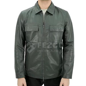 Chaqueta de Invierno Estilo Motociclista para Hombre, Corte Ajustado, Cuero Genuino, Cuello Alto, Transpirable, Impermeable, Venta al Por Mayor - Product Image 2