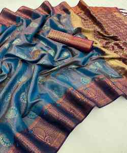 ผ้าส่าหรีผ้าไหม Banarasi สำหรับผู้หญิงใส่งานปาร์ตี้แฟนซีแบบดั้งเดิม - Product Image 4